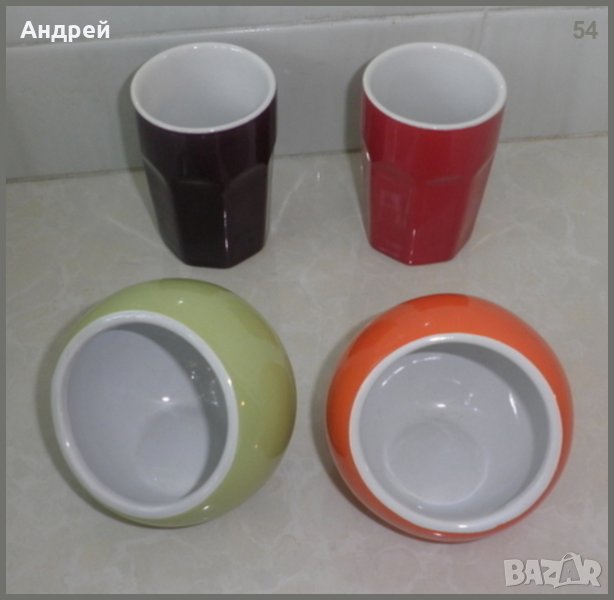 Комплект за двама-два керамични свещника за чаени свещи + две керамични чаши, снимка 1
