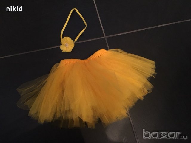 жълто-оранжева туту пола пачка поличка и лента с пандела за глава за бебе фотосесия фото декор, снимка 2 - Бебешки рокли - 20814928