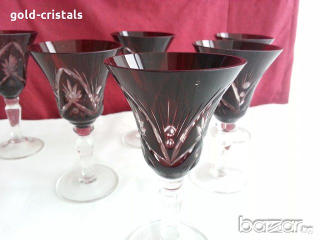 Кристални чаши цветен червен кристал, снимка 4 - Антикварни и старинни предмети - 20264875