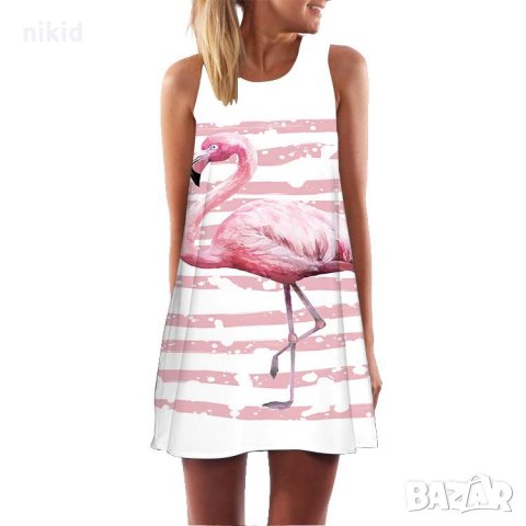 Дамска лека лятна рокля с Фламинго, снимка 1 - Рокли - 22750648