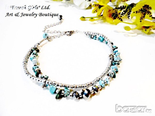 Гривна за крак от полускъпоценни камъни - тюркоаз, снимка 6 - Гривни - 19956273