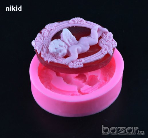 Ангел в обръч с листа дълбок силиконов молд форма за декор украса торта фондан гипс сапун