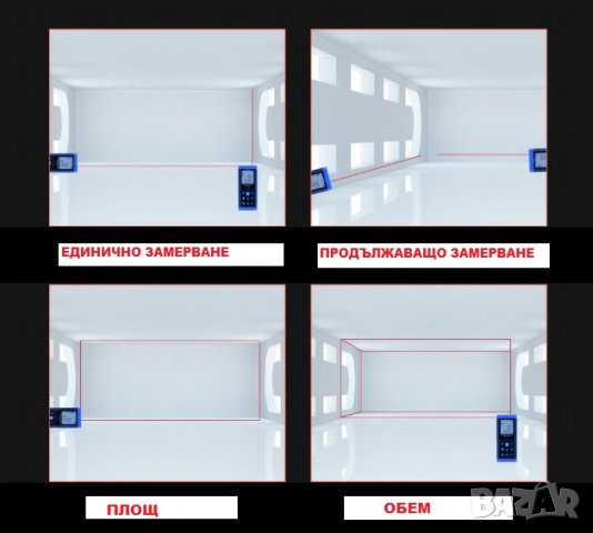 Лазерни далекомери с ЕЛЕКТРОНЕН ЖИРОСКОП (лазерен нивел, отвес, ъгломер)-60м, 100м, снимка 6 - Измервателни инструменти - 22576063