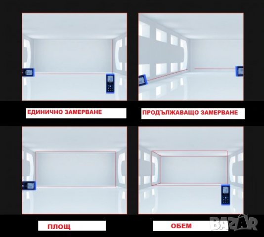Лазерни далекомери с ЕЛЕКТРОНЕН ЖИРОСКОП (лазерен нивел, отвес, ъгломер)-60м, 100м, снимка 6 - Други инструменти - 22576063