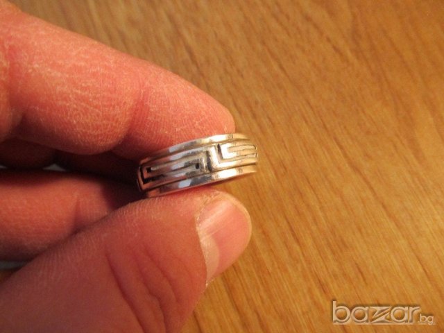 Мъжки сребърен пръстен- халка с гръцка шарка - ръчна изработка  с маркировка , снимка 2 - Пръстени - 20060376