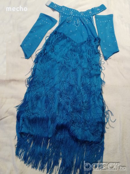 Нов наличен костюм за танци с ресни – светло син , снимка 1