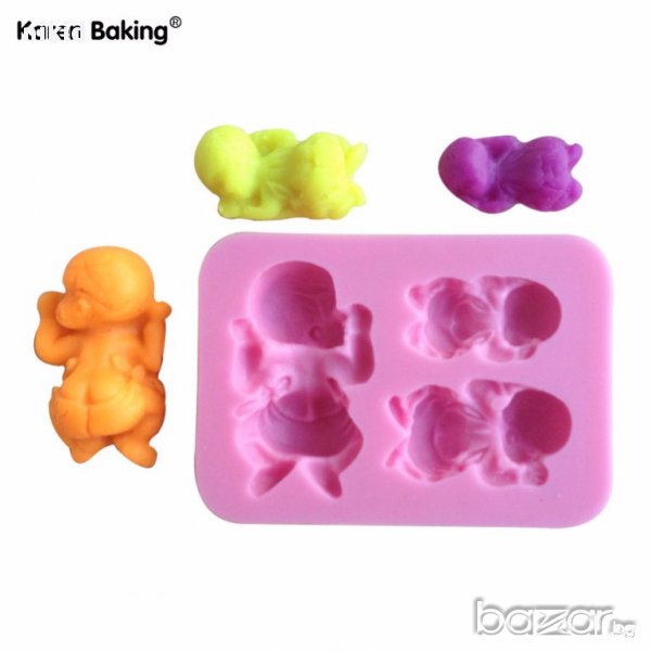 силиконов молд форма бебе 3 бебета за пита кръщене украса торта с фондан шоколад, снимка 1