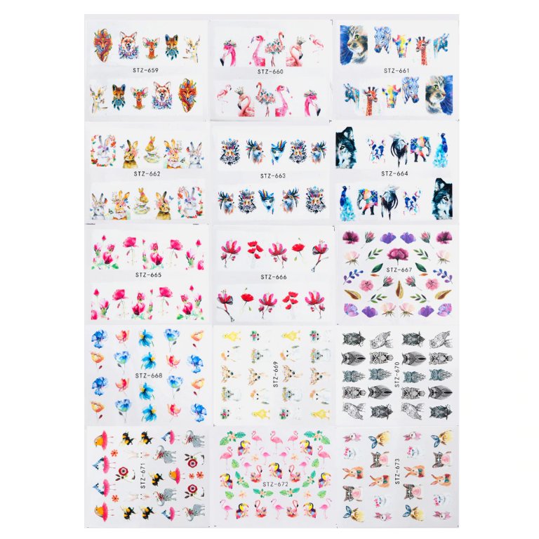 STZ-659-673 сет серия фламинго животни цветя 15 листа слайдер ваденки водни  стикери за нокти маникюр в Продукти за маникюр в гр. Ямбол - ID23169988 —  Bazar.bg