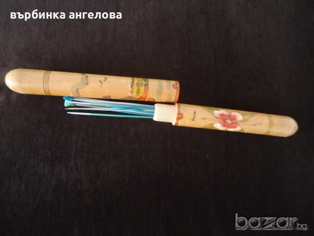 Стар Дървен калъф рисуван с пирограф за игли за плетене(куки), снимка 5 - Други стоки за дома - 20715874