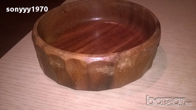 Ретро купа кръгла 15.5х4.5см-тиково дърво-внос швеицария, снимка 5 - Антикварни и старинни предмети - 17245320