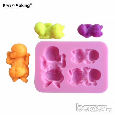 силиконов молд форма бебе 3 бебета за пита кръщене украса торта с фондан шоколад