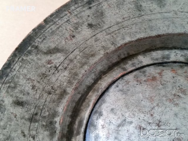 Автентичен Възрожденски широкопол сахан паница бакър медна чиния д=26, снимка 6 - Антикварни и старинни предмети - 21381550