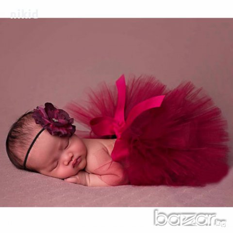 червена бордо туту пола пачка поличка и лента с пандела за глава за бебе фотосесия фото декор, снимка 3 - Други - 17377014