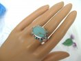 Прекрасен Овален Сребърен Пръстен с Естествени Тюркоази, снимка 10
