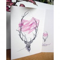Картичка "Dear" / елен, животни, сърце, любов, розово, снимка 2 - Романтични подаръци - 20950446