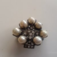 Старинна брошка накит перли диаманти сребро - изключителна, снимка 4 - Колиета, медальони, синджири - 23670295