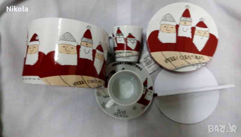 Коледни чаши за кафе 2бр с чиниики , снимка 1