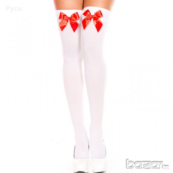 Дамски чорапи бели с червени панделки, снимка 1
