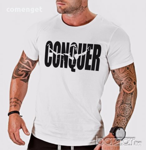 Fitness Mania! Мъжки тениски CONQUER ARNOLD - различни цветове! Бъди различен поръчай с твоя снимка!, снимка 2 - Тениски - 15306823