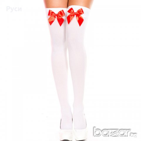 Дамски чорапи бели с червени панделки