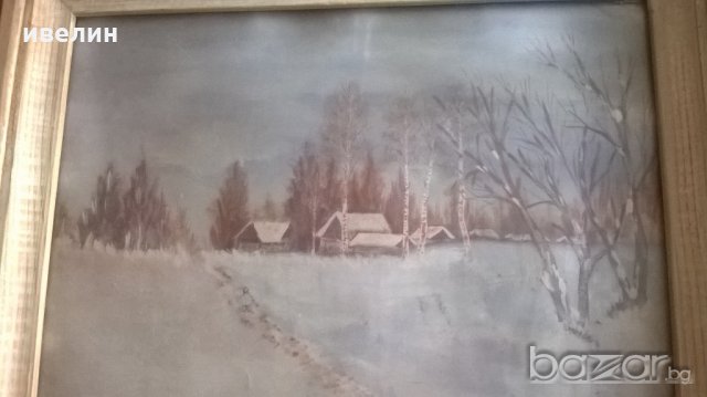 стара картина-зимен пейзаж, снимка 1 - Картини - 18277475
