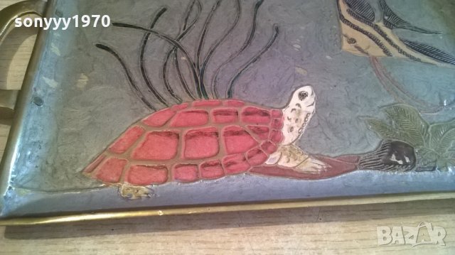 поднос с риба и костенурка-мед/месинг-24х21см-внос швеицария, снимка 7 - Антикварни и старинни предмети - 22970549