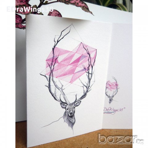Картичка "Dear" / елен, животни, сърце, любов, розово, снимка 2 - Романтични подаръци - 20950446