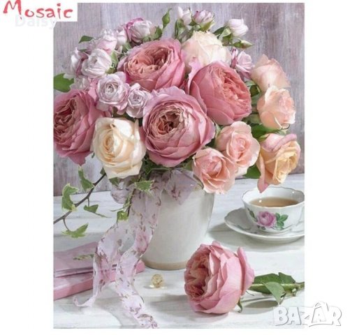 Диамантен гоблен"Ваза с рози", снимка 3 - Гоблени - 25799734