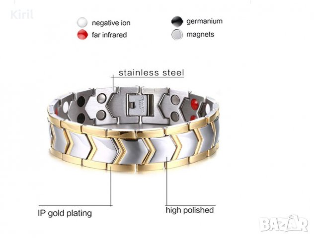  Магнитна гривна за регулиране на високо кръвно от неръждаема стомана ТИТАНОВА , снимка 3 - Гривни - 23626728