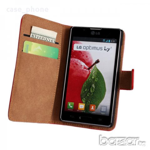 Нов черен флип кейс от естествена кожа за LG Optimus L7 II P715 ,L7 II P716 Dual, снимка 2 - Калъфи, кейсове - 13046188