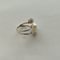 Сребърен пръстен с перла и цирконий - сребро проба 925, снимка 2 - Пръстени - 24607773