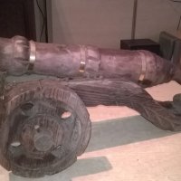 оръдие-топ-дърво и месинг-52х27х25см-внос швеицария, снимка 2 - Антикварни и старинни предмети - 23741780