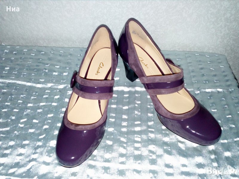 Clarks -Лилави обувки лак и велур № 40, стелка 26 см, снимка 1