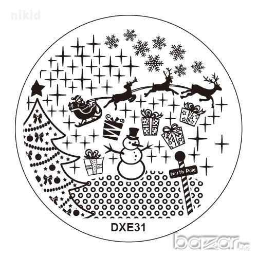 кръгъл Шаблон Коледен Новогодишен за щампа печати за нокти плочка DXE31, снимка 1
