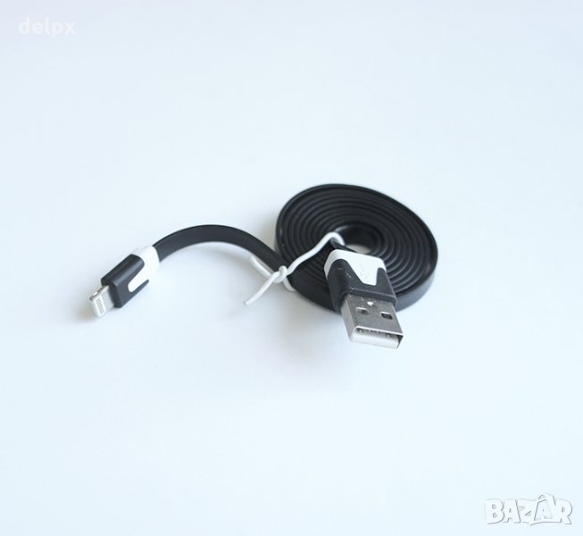 Кабел плосък черен за iPhone5/6 USB-А(м)/Apple lighining(м) 1,2m, снимка 1