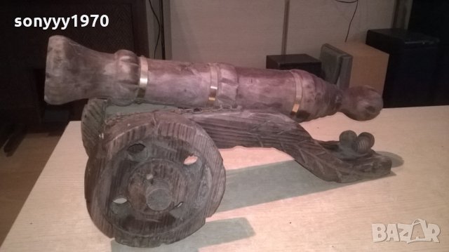 оръдие-топ-дърво и месинг-52х27х25см-внос швеицария, снимка 2 - Антикварни и старинни предмети - 23741780