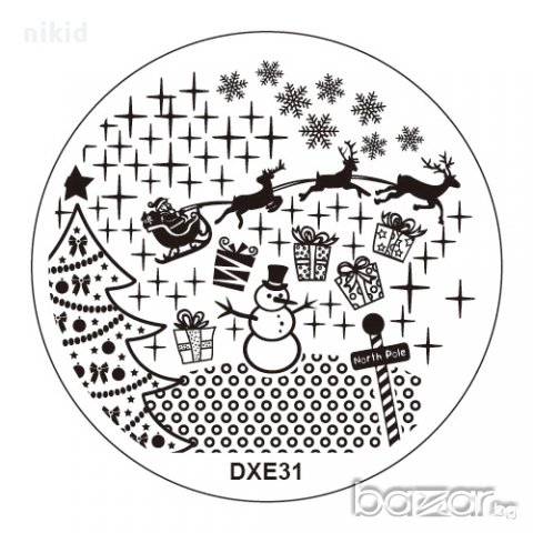 кръгъл Шаблон Коледен Новогодишен за щампа печати за нокти плочка DXE31, снимка 1 - Продукти за маникюр - 16661204