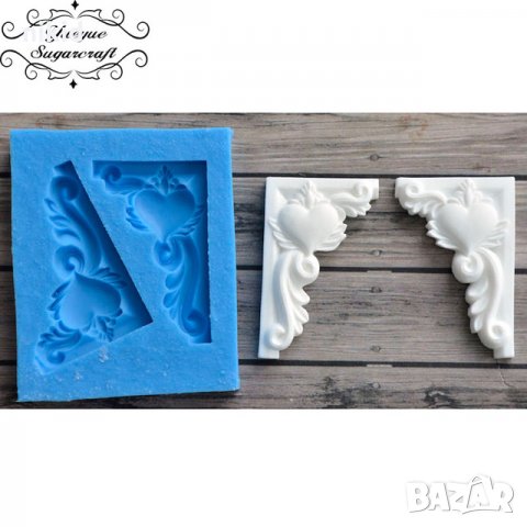 ляв и десен ъгъл със сърце силиконов молд форма декорация торта фондан украса