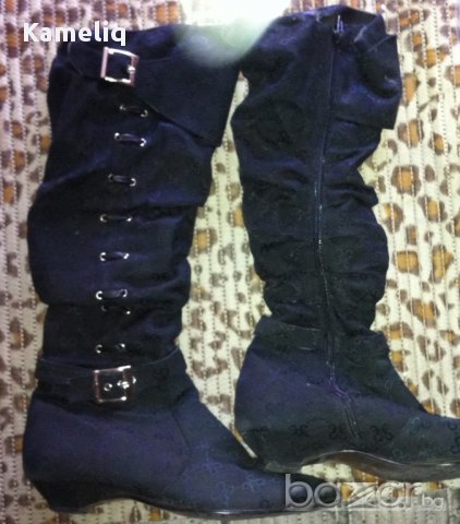 Черни ботушки от плат, снимка 4 - Дамски ботуши - 11947957