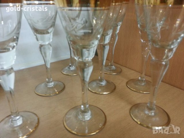 Стари стъклени чаши гравирани с златен кант, снимка 7 - Антикварни и старинни предмети - 22387900