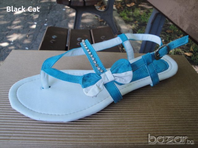 Нови кокетни синьо-бели кожени дамски сандали / летни обувки "Free Sun", естествена кожа, чехли, снимка 12 - Сандали - 18759237
