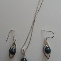 Сребърен комплект с естествени черни перли, снимка 2 - Бижутерийни комплекти - 21327052