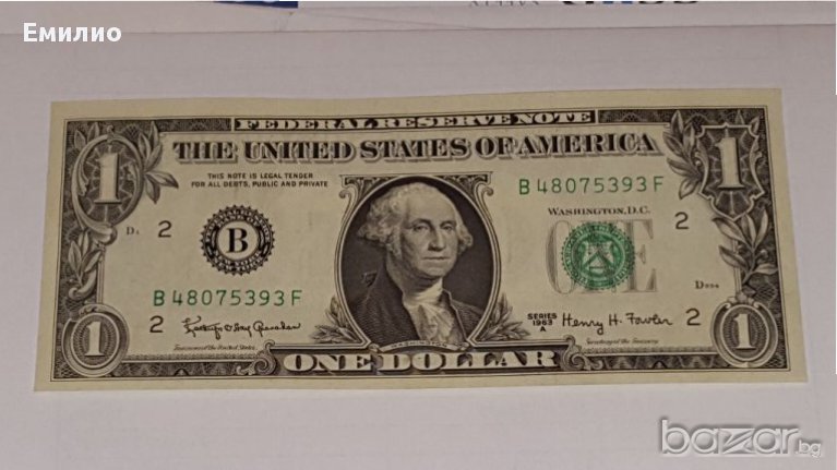 $ 1 Dollar 1963-A Federal Reserve Note New York UNC, снимка 1