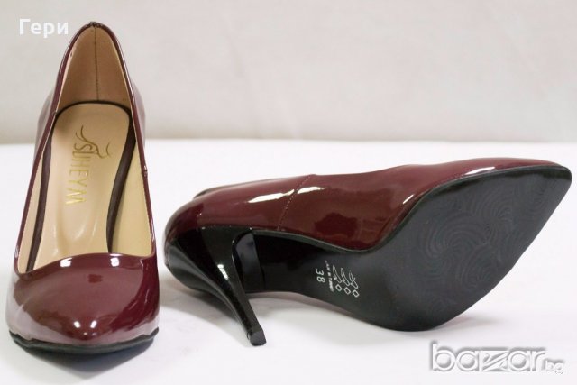 Елегантни лачени обувки от еко кожа в цвят бургунд Suheym, снимка 6 - Дамски обувки на ток - 18634021