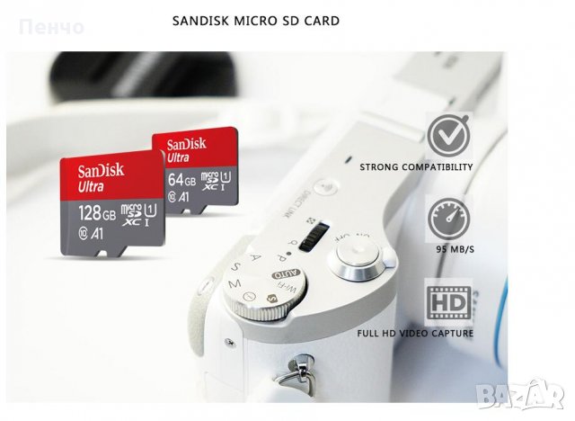 Карта памет клас 10 SanDisk 16 GB Micro SD 100Mb/s микро сд TF карта за телефон таблет фотоапарат, снимка 18 - Карти памет - 21870330