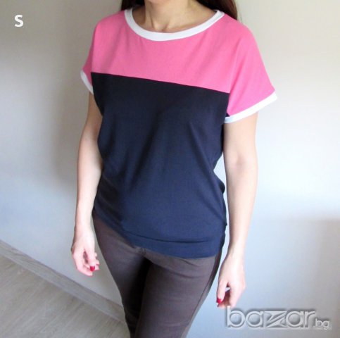 Дамска блуза в розово и тъмно синьо, снимка 3 - Корсети, бюстиета, топове - 10779284