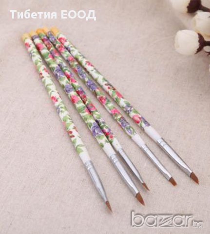 Комплект четки за декорация на нокти маникюр с цветя 5 бр