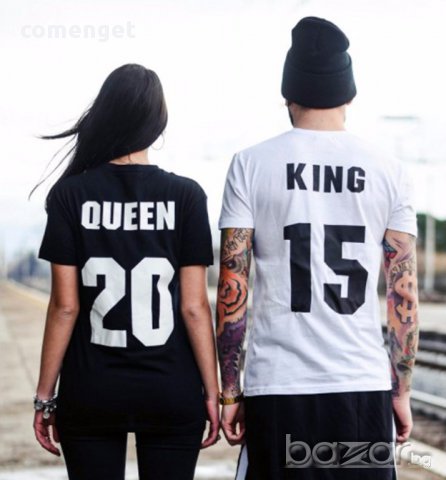 За ВЛЮБЕНИ! KING & QUEEN LOVE тениски с номер по ТВОЙ ИЗБОР! Поръчай модел с твоя ИДЕЯ!, снимка 6 - Тениски - 15058871