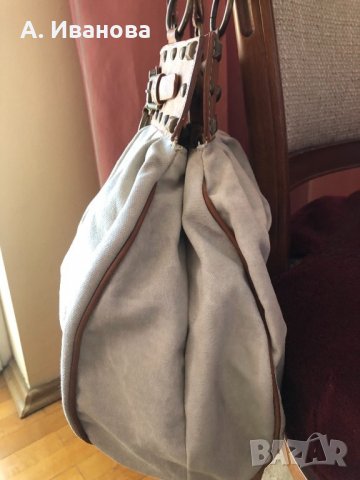 Дамска чанта от естествена кожа и лен, снимка 6 - Чанти - 24574286