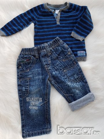 Лот блуза и дънки за момченце 6-12 месеца, снимка 1 - Комплекти за бебе - 20913305